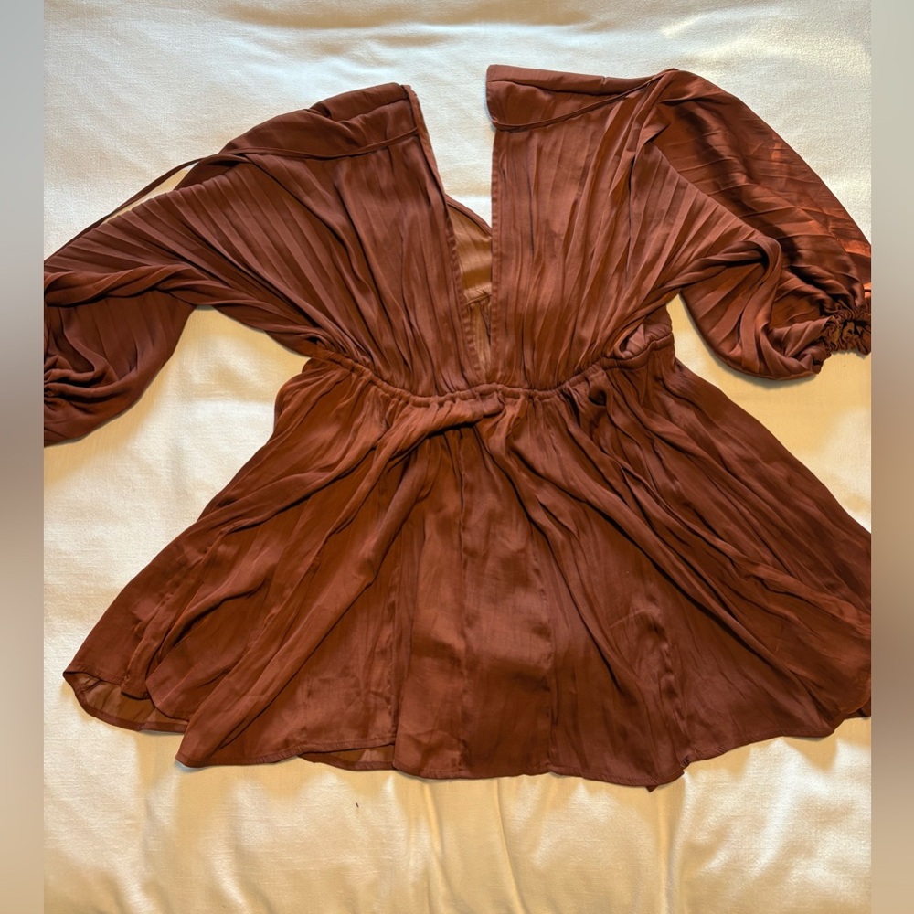 Free People Burnt Orange Puffy Sleeve Dress - Picture 3 of 4